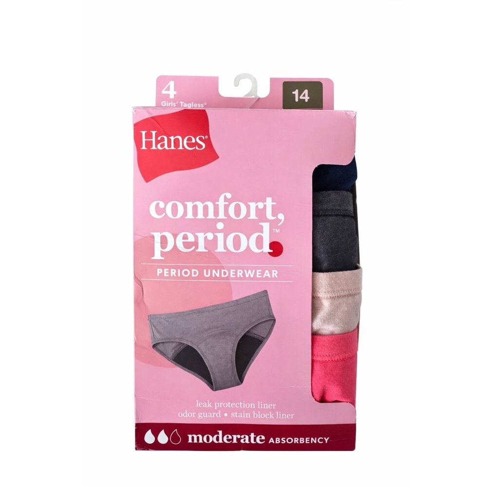 Hanes Girls Period Underwear Size 14 4 Pack Moderate Absorbency